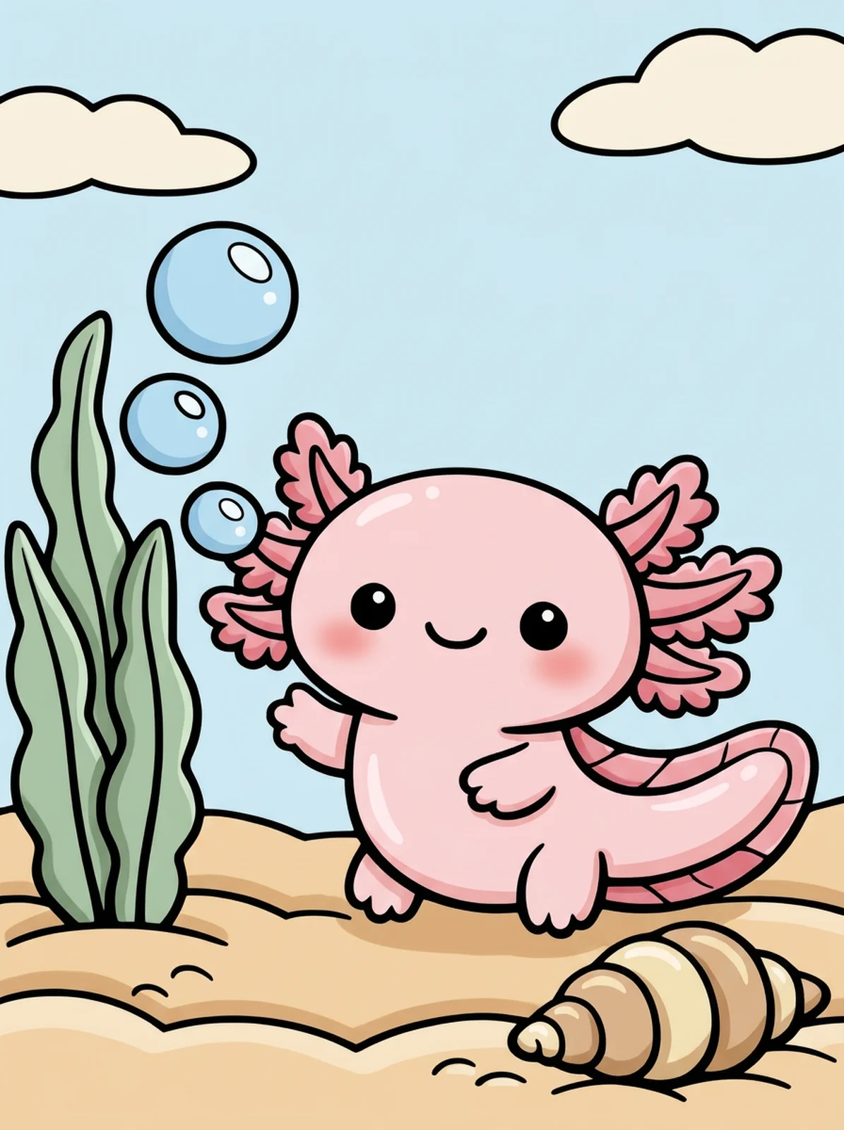 Axolotl Blowing Bubbles coloring page, colored in