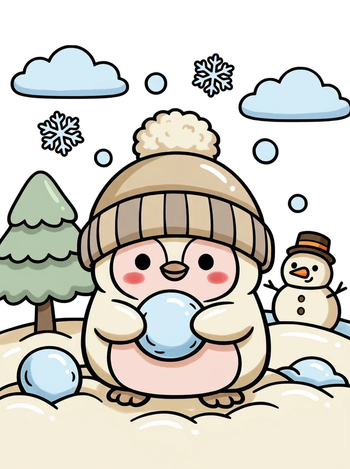 Baby Penguin in a Beanie coloring page, colored in