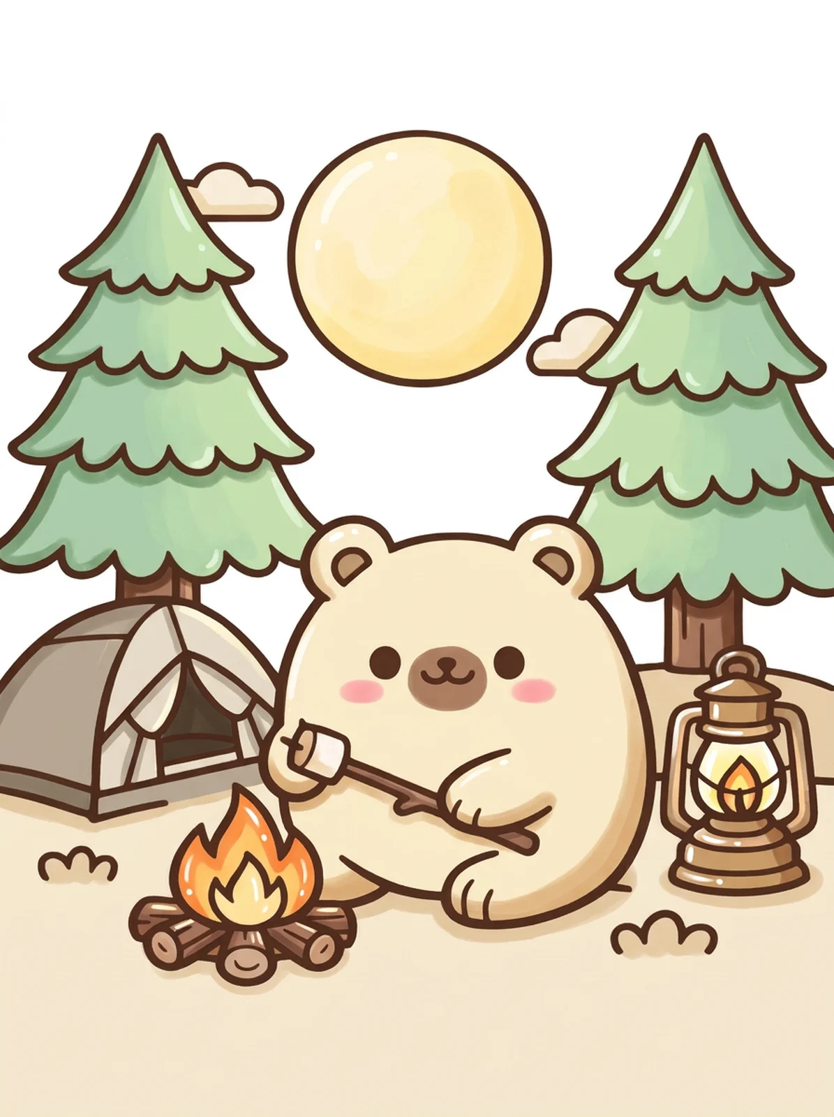 Bear Camping by a Tent coloring page, colored in
