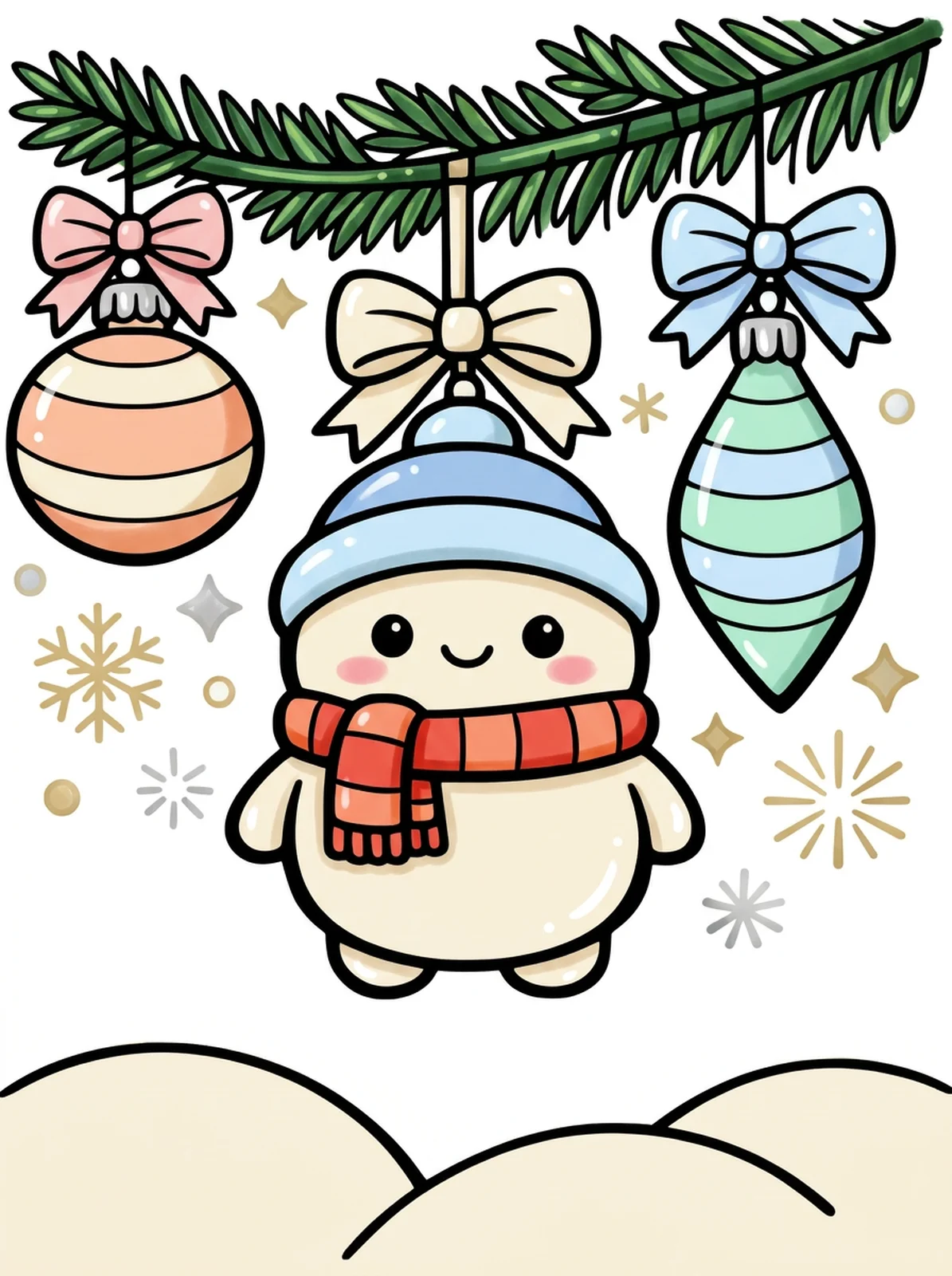 Big Christmas Ornaments with Bows coloring page, colored in