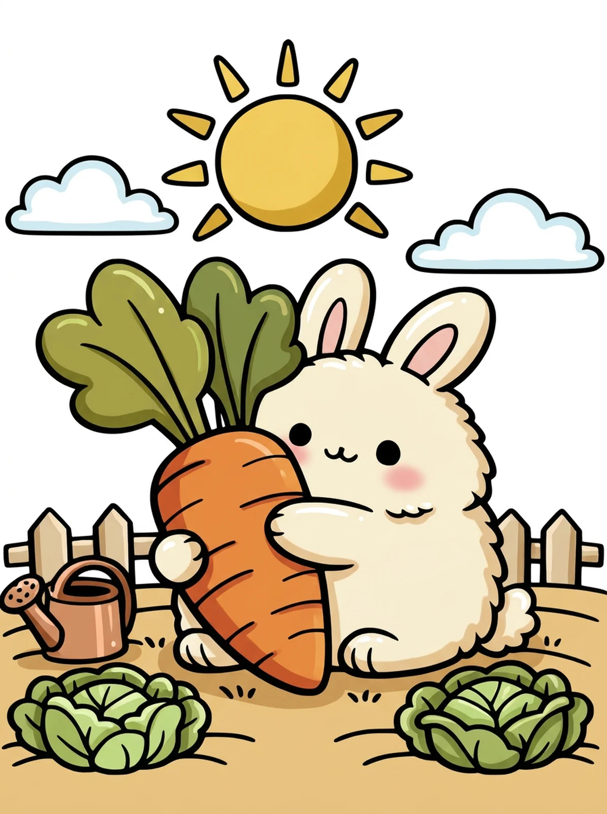 Bunny Hugging a Giant Carrot coloring page, colored in