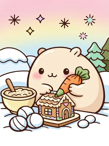Capybara Building a Gingerbread House coloring page, colored in