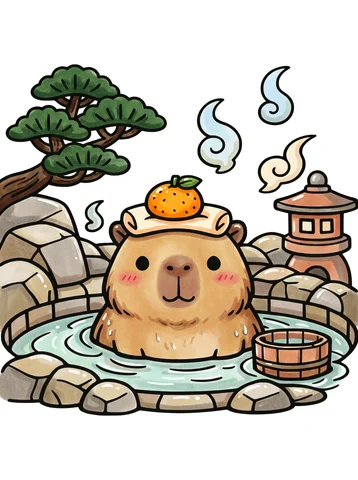 Capybara in a Hot Spring coloring page, colored in