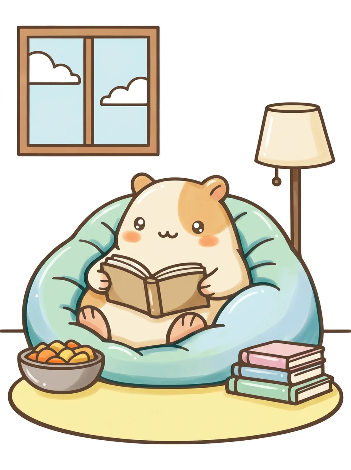 Capybara Reading in a Beanbag coloring page, colored in
