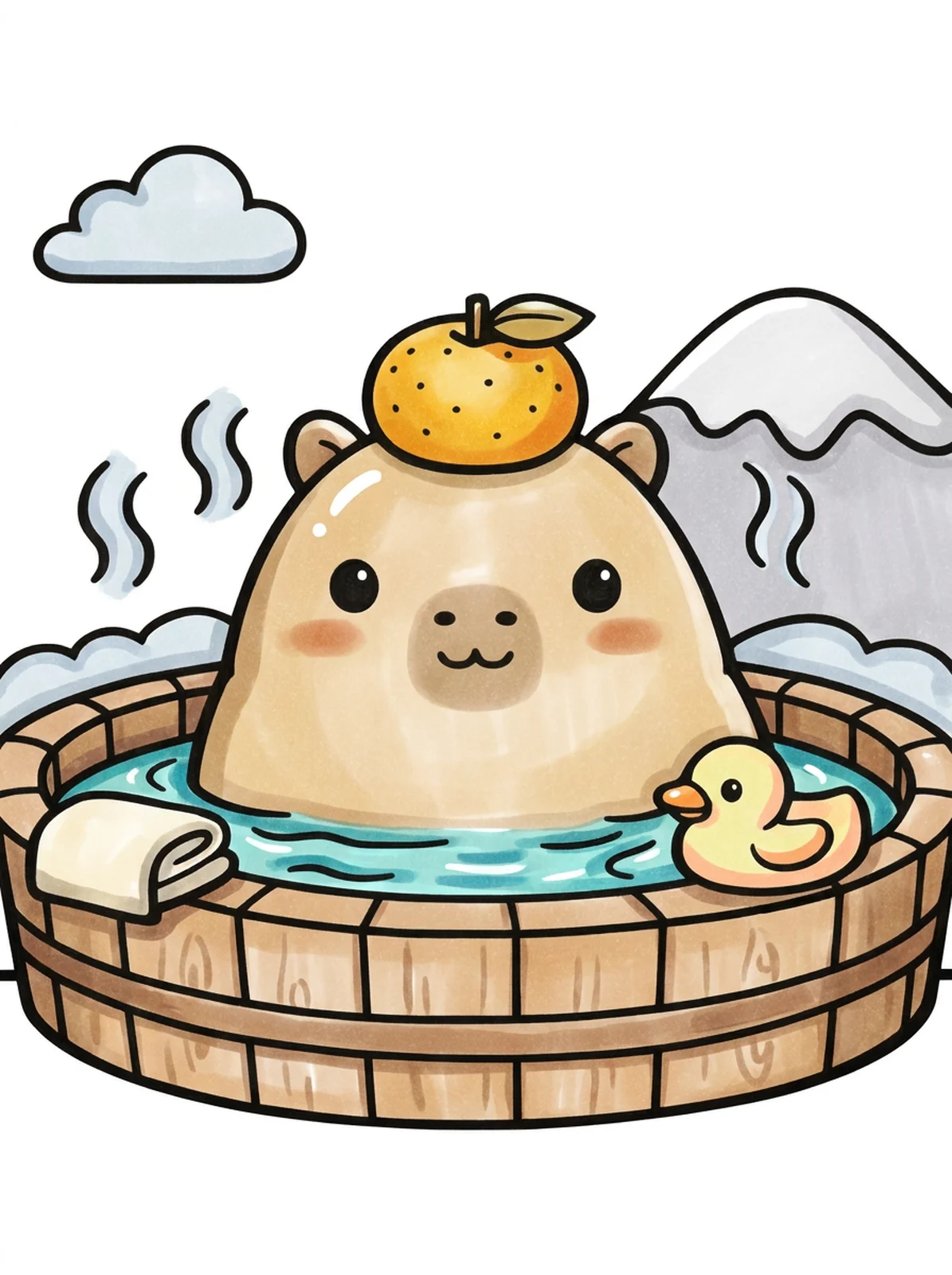 Capybara with a Yuzu on Its Head coloring page, colored in