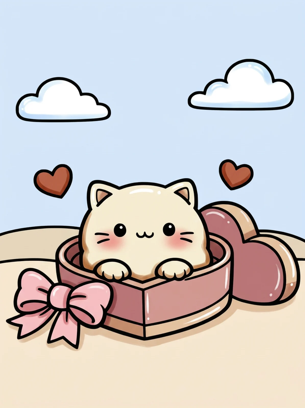 Cat in a Heart-Shaped Box coloring page, colored in