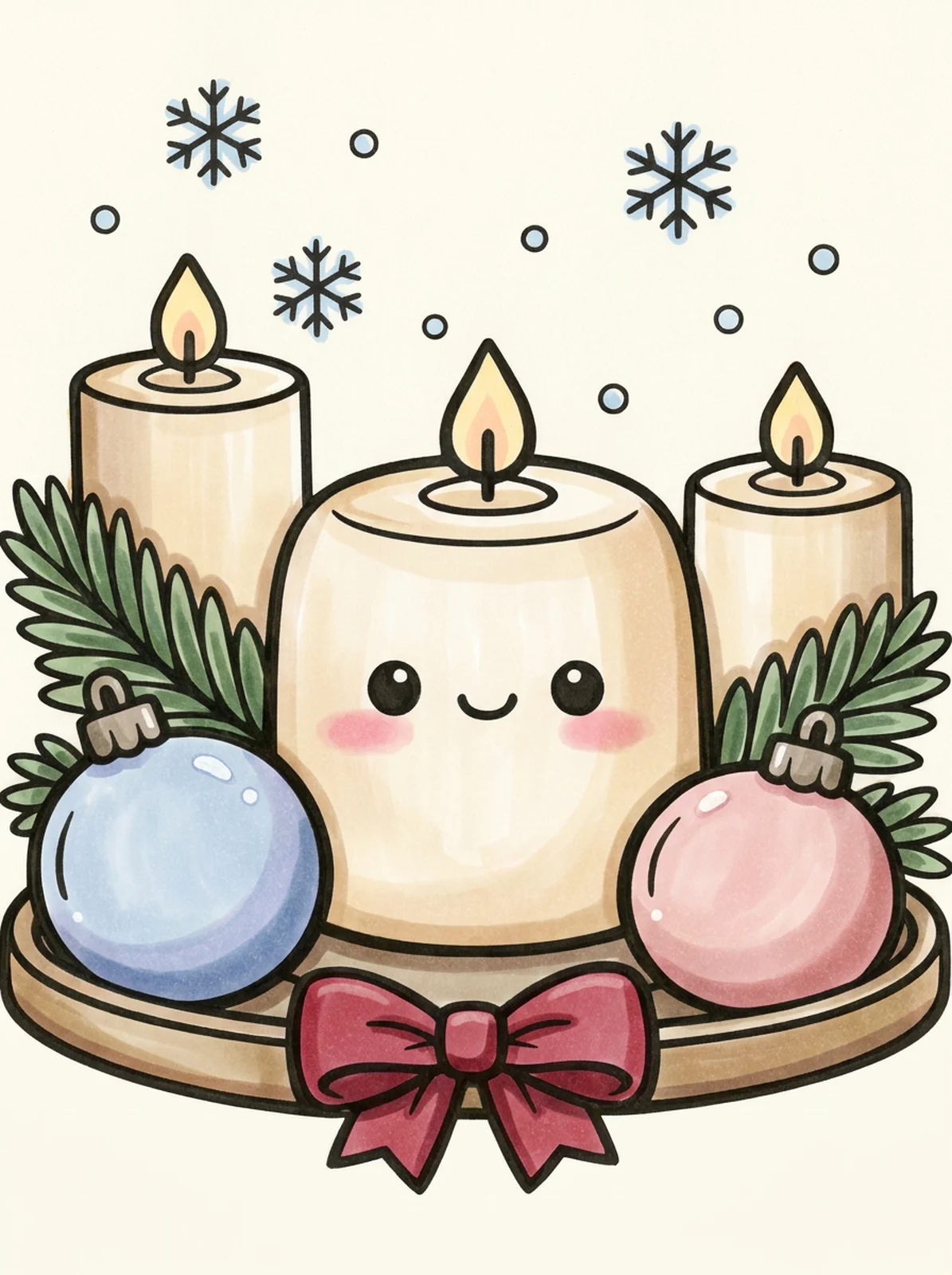 Christmas Candles with Pine Branches coloring page, colored in