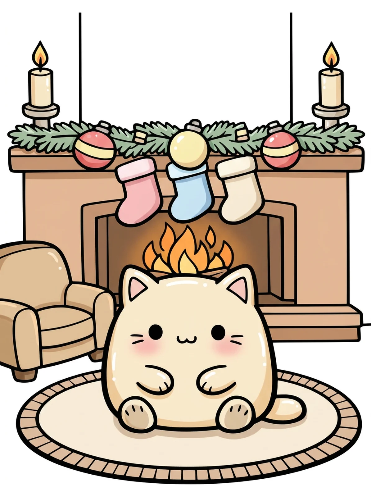 Christmas Fireplace with Stockings coloring page, colored in