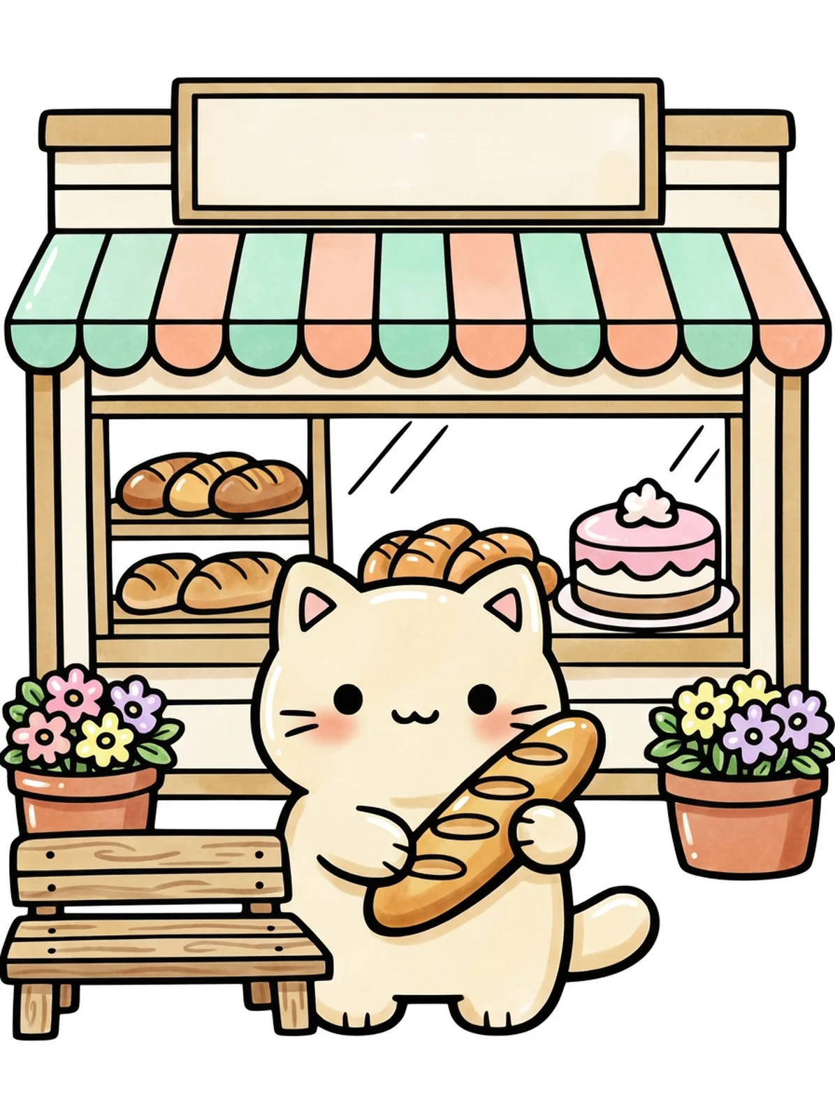 Cozy Bakery Storefront coloring page, colored in