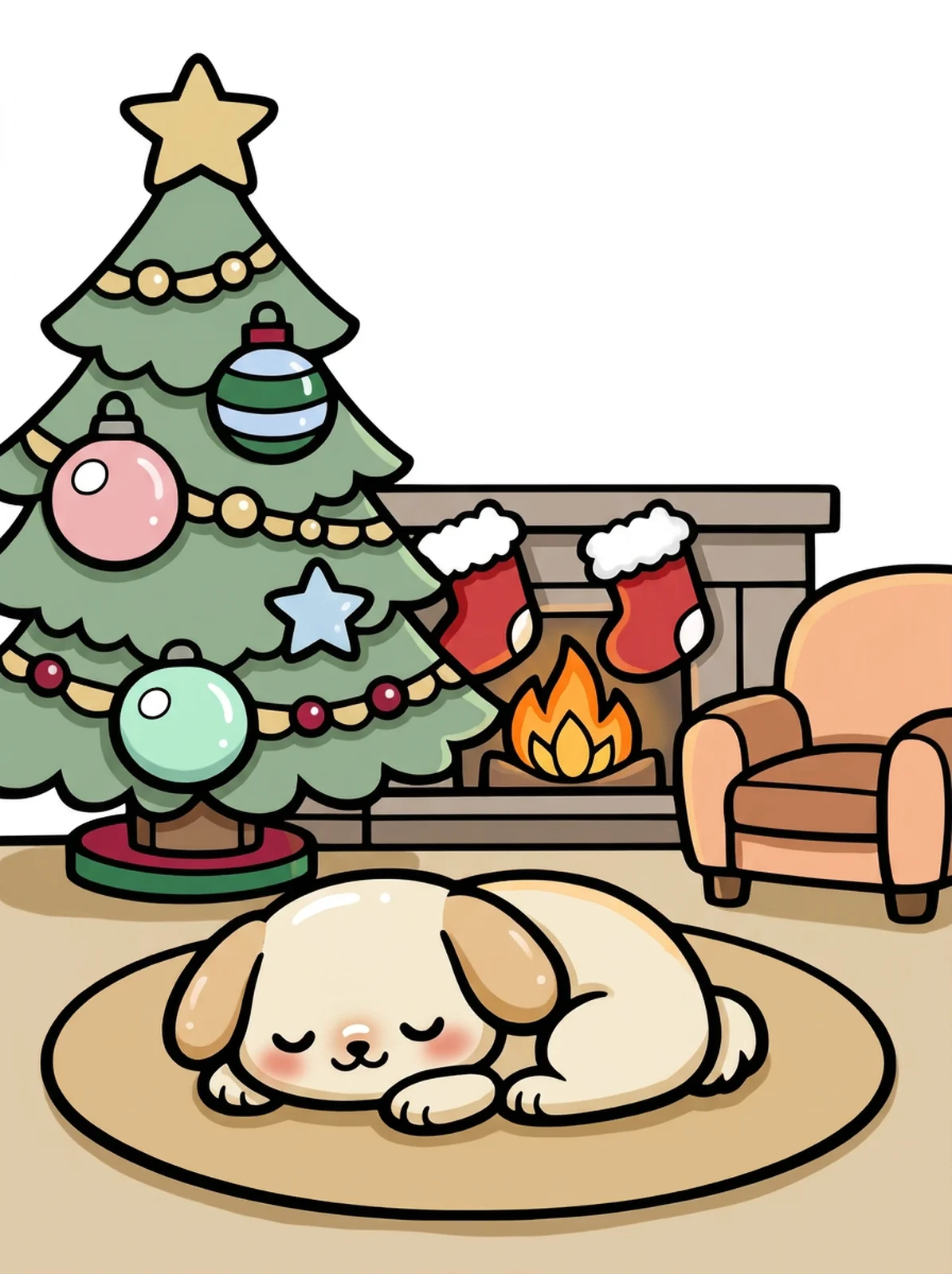 Cozy Christmas Living Room coloring page, colored in