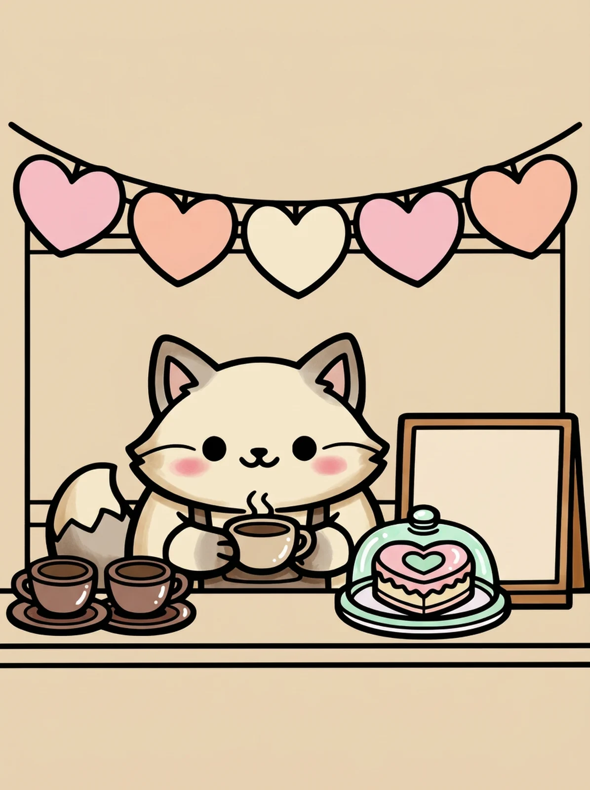 Cozy Valentine Cafe Counter coloring page, colored in