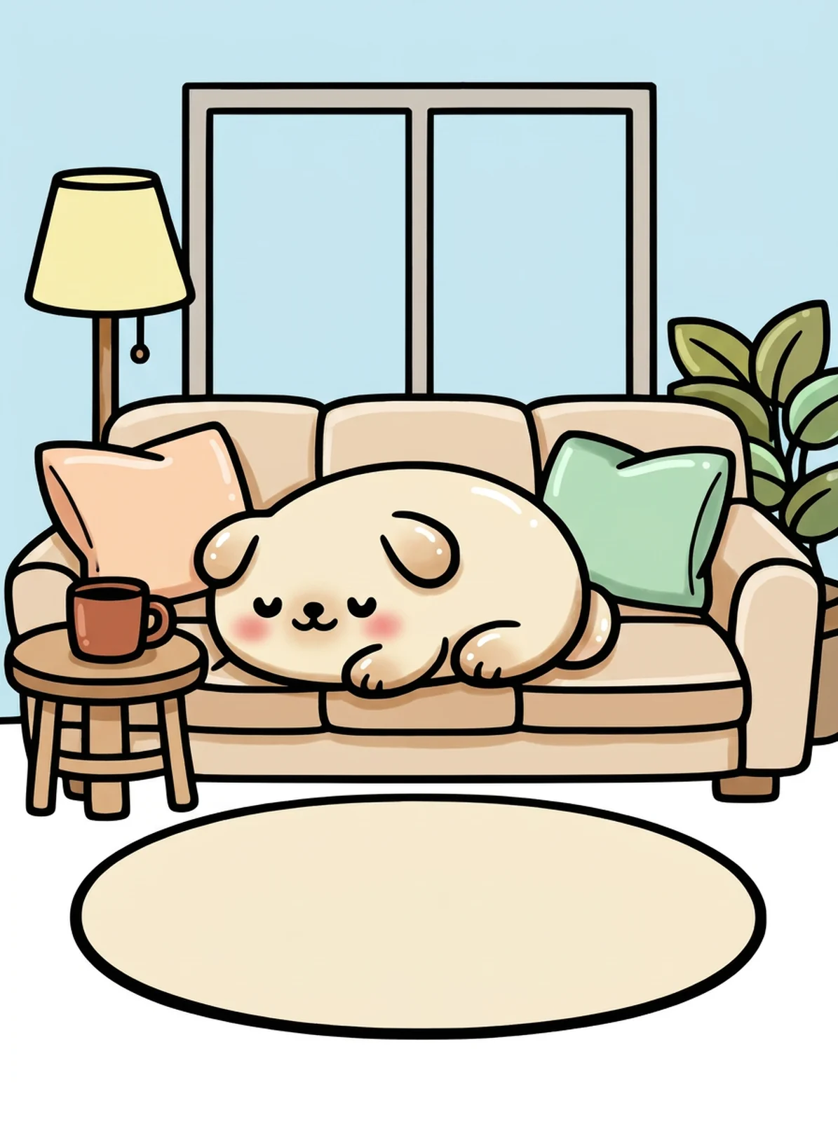 Dog Napping on a Cozy Sofa coloring page, colored in