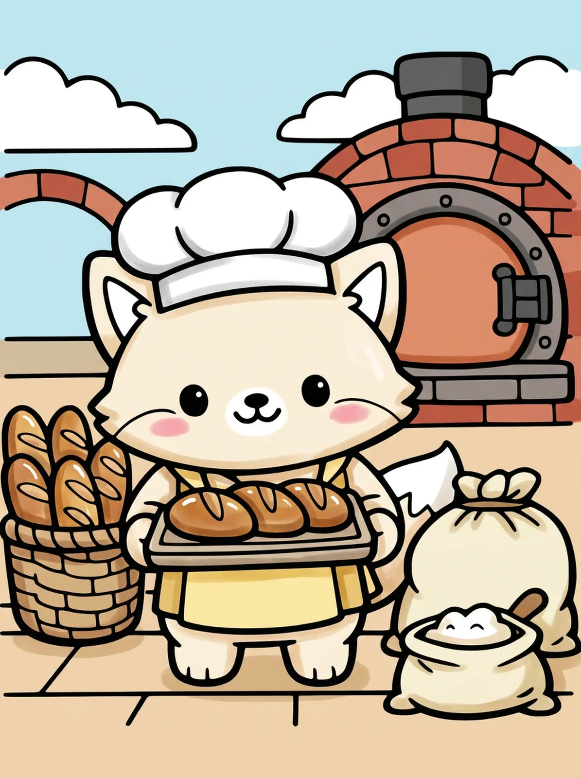 Fox Baker with Fresh Bread coloring page, colored in
