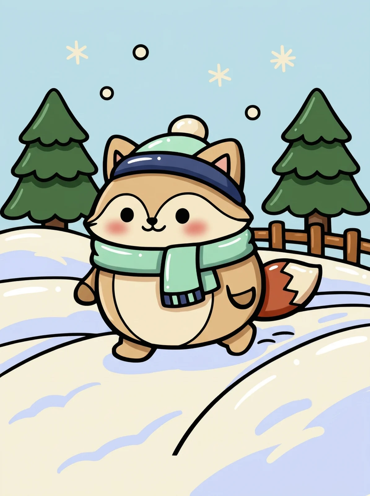 Fox's First Snow Walk in January coloring page, colored in