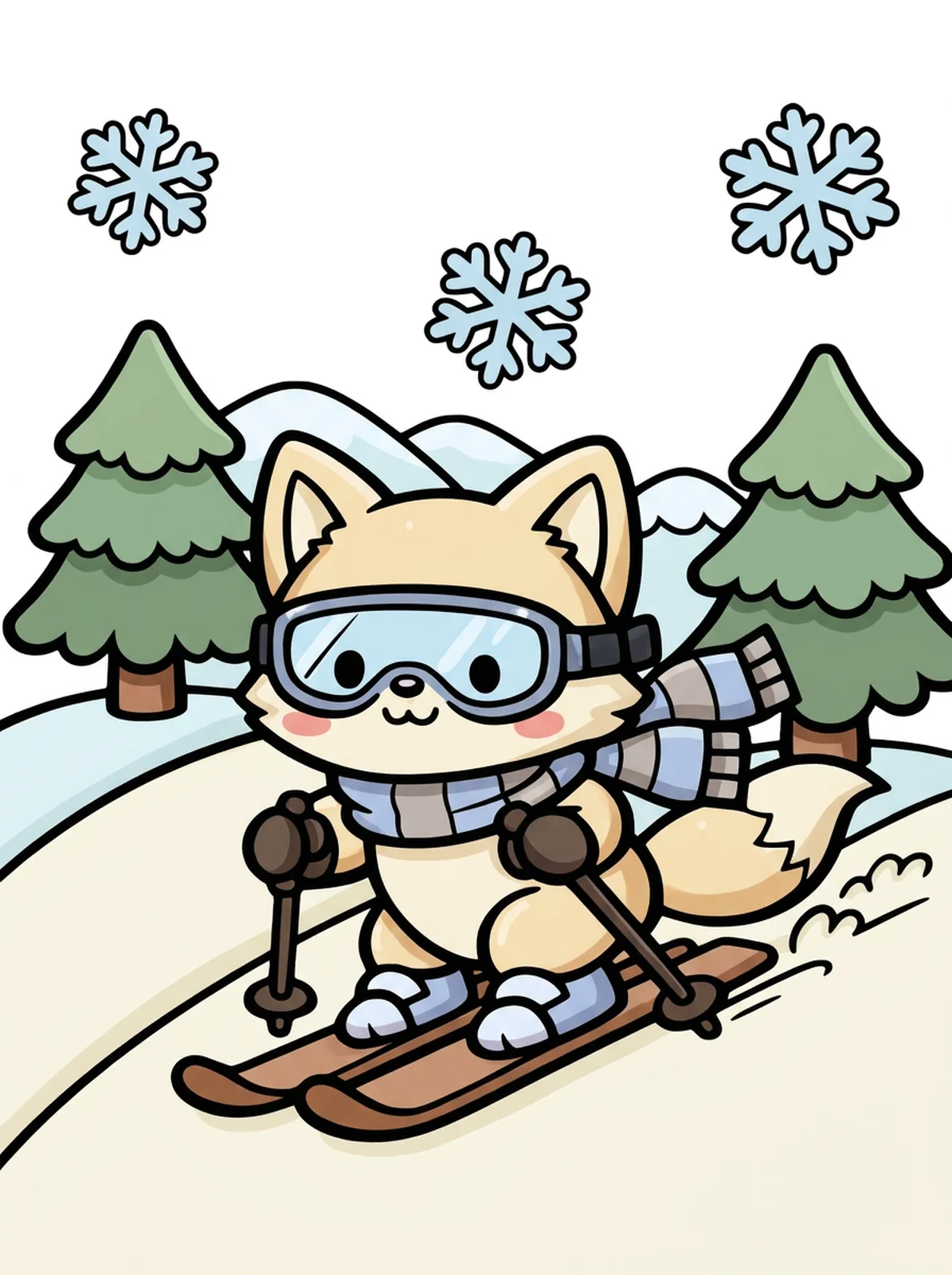 Fox Skiing Down a Snowy Hill coloring page, colored in