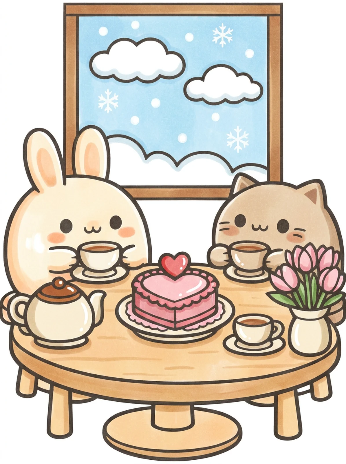 Galentine's Day Tea with Best Friends coloring page, colored in