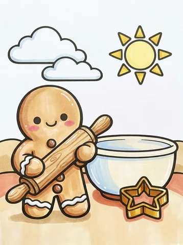 Gingerbread Man with a Rolling Pin coloring page, colored in