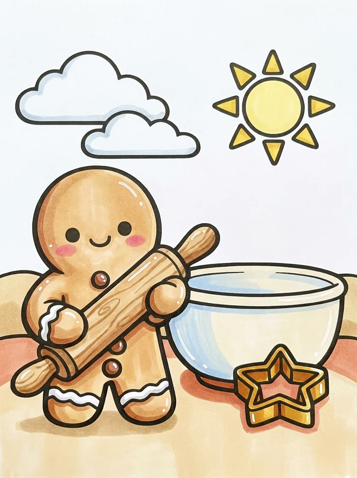 Gingerbread Man with a Rolling Pin coloring page, colored in