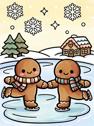 Gingerbread Men Ice Skating coloring page, colored in