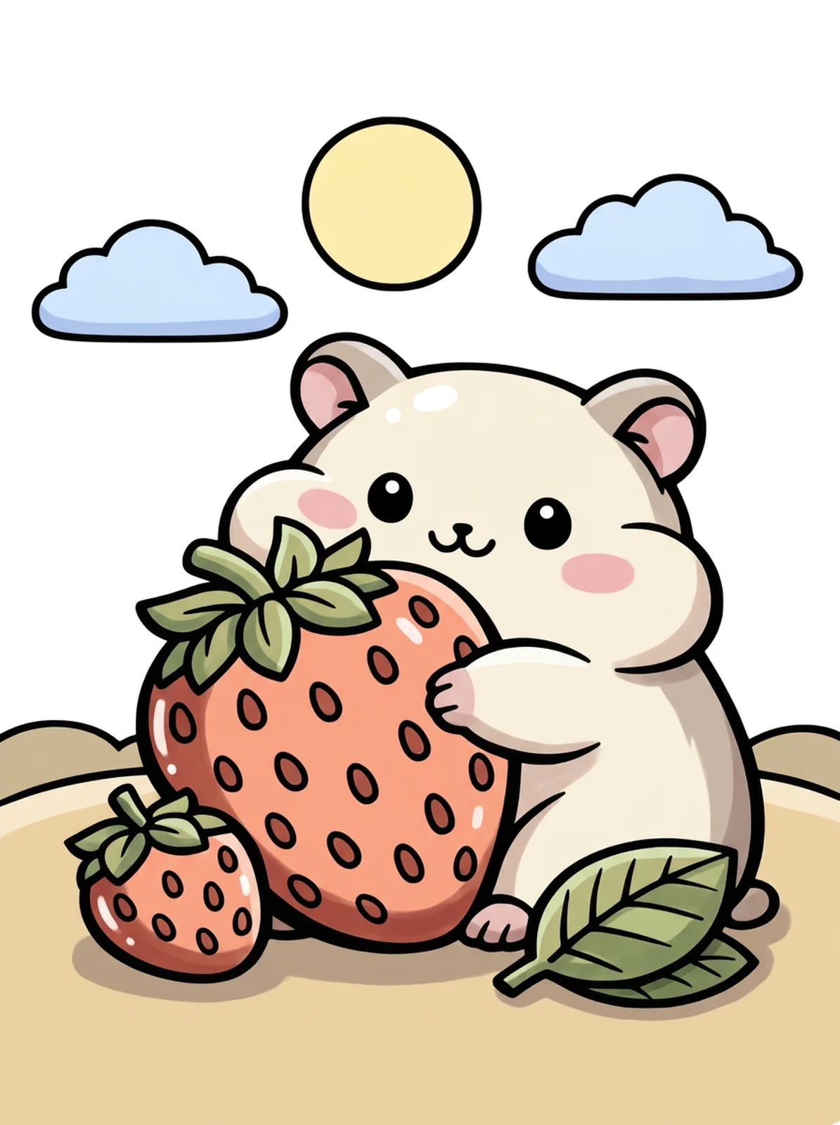 Hamster with a Big Strawberry coloring page, colored in