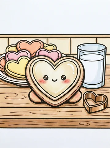 Heart-Shaped Cookies on a Plate coloring page, colored in