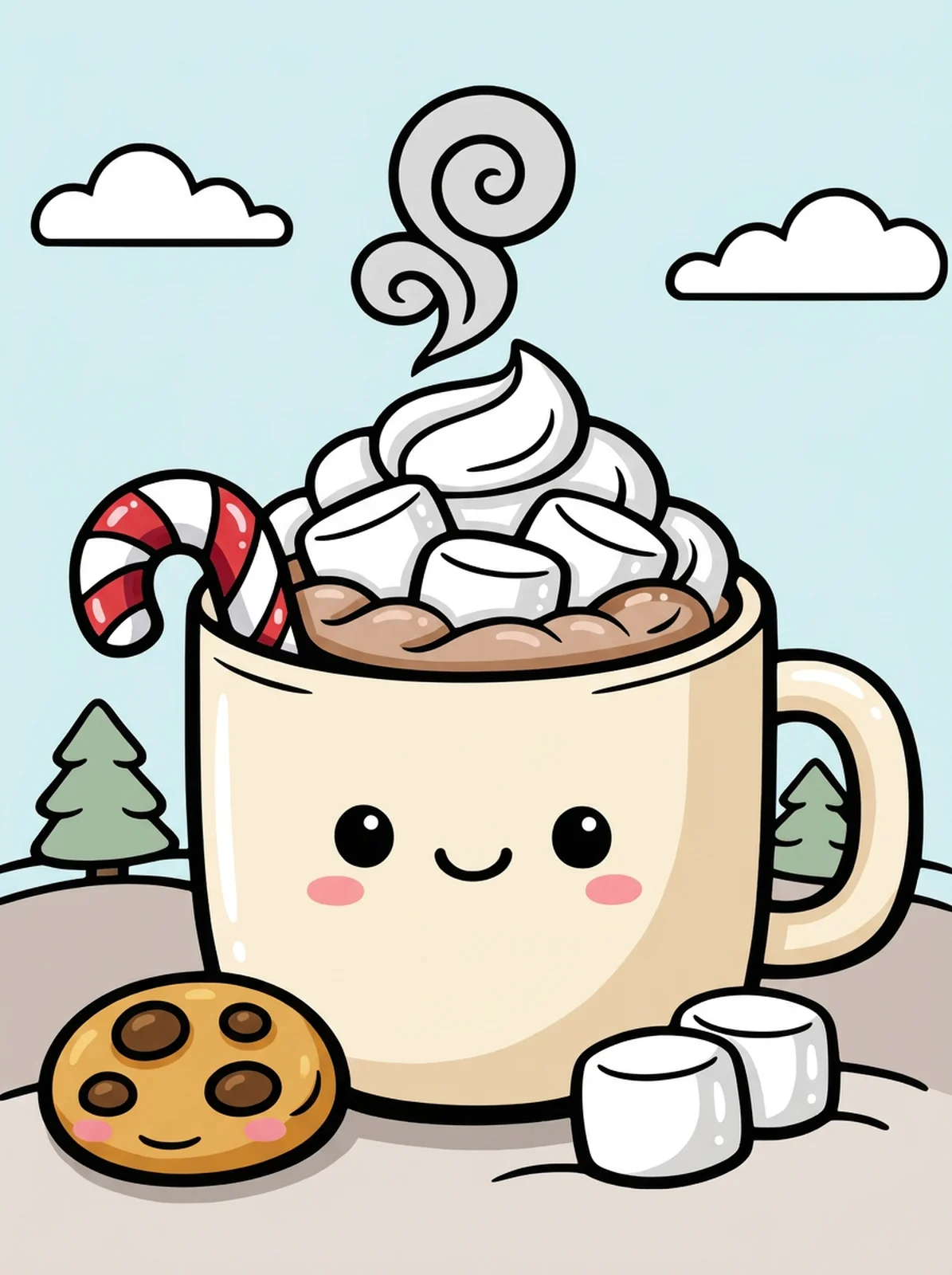 Hot Cocoa Mug with Marshmallows coloring page, colored in