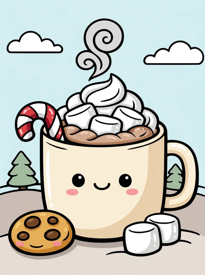 Hot Cocoa Mug with Marshmallows coloring page, colored in