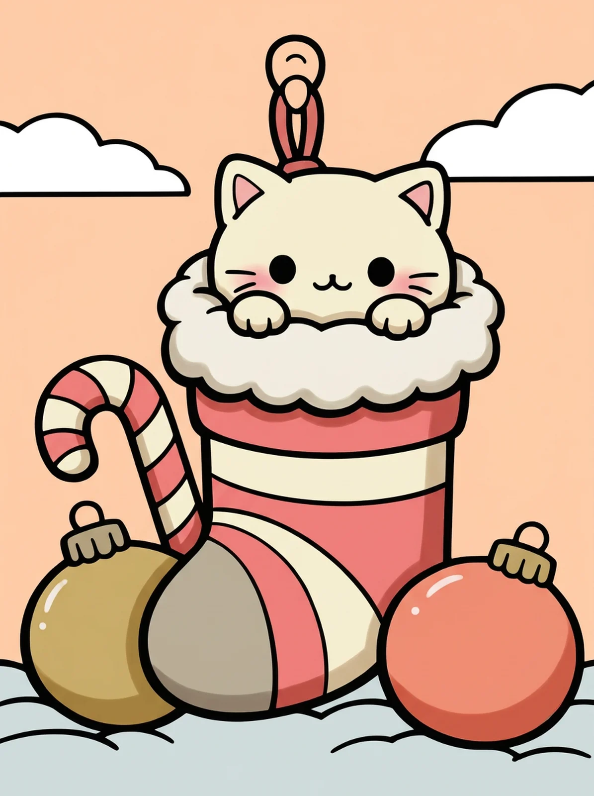 Kitten in a Christmas Stocking coloring page, colored in