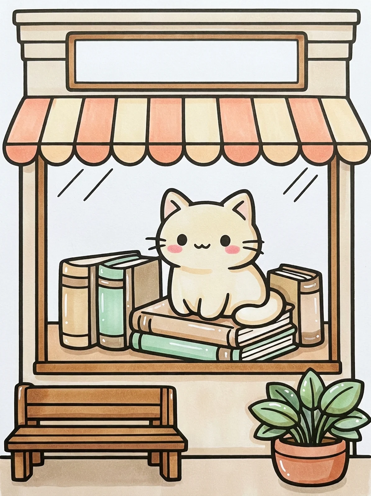 Little Bookshop Storefront coloring page, colored in