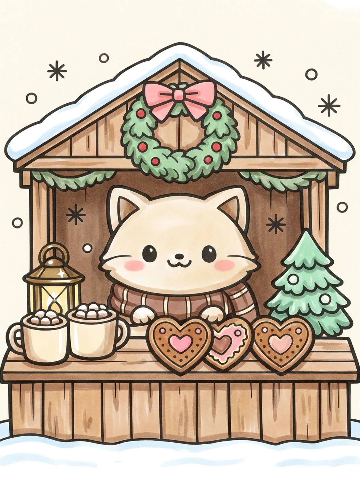 Little Christmas Market Stall coloring page, colored in