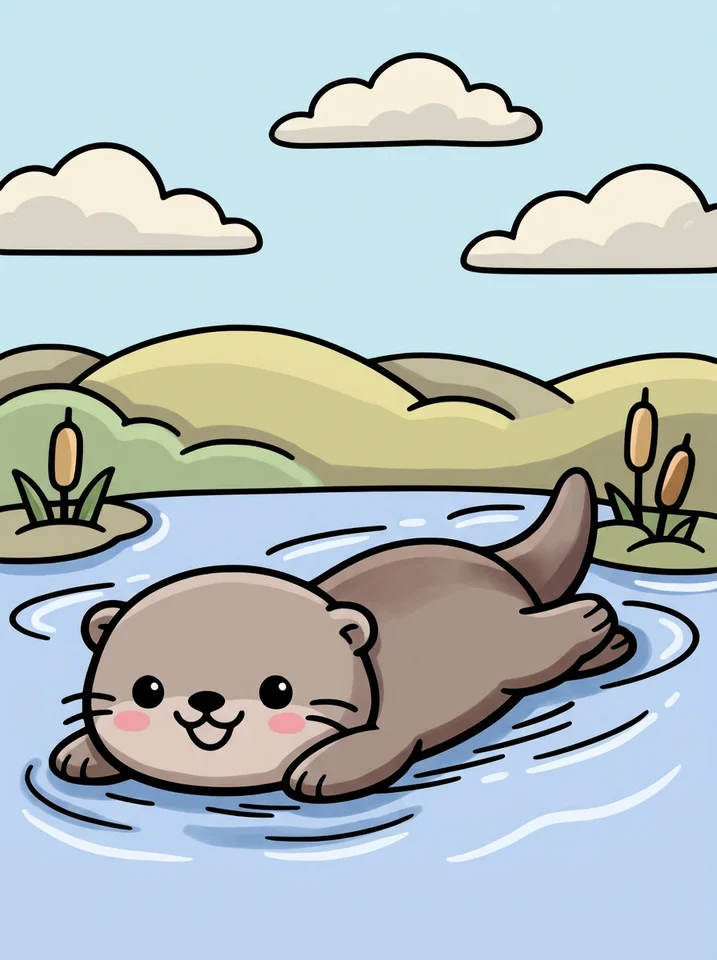 Otter Sliding on the Ice coloring page, colored in