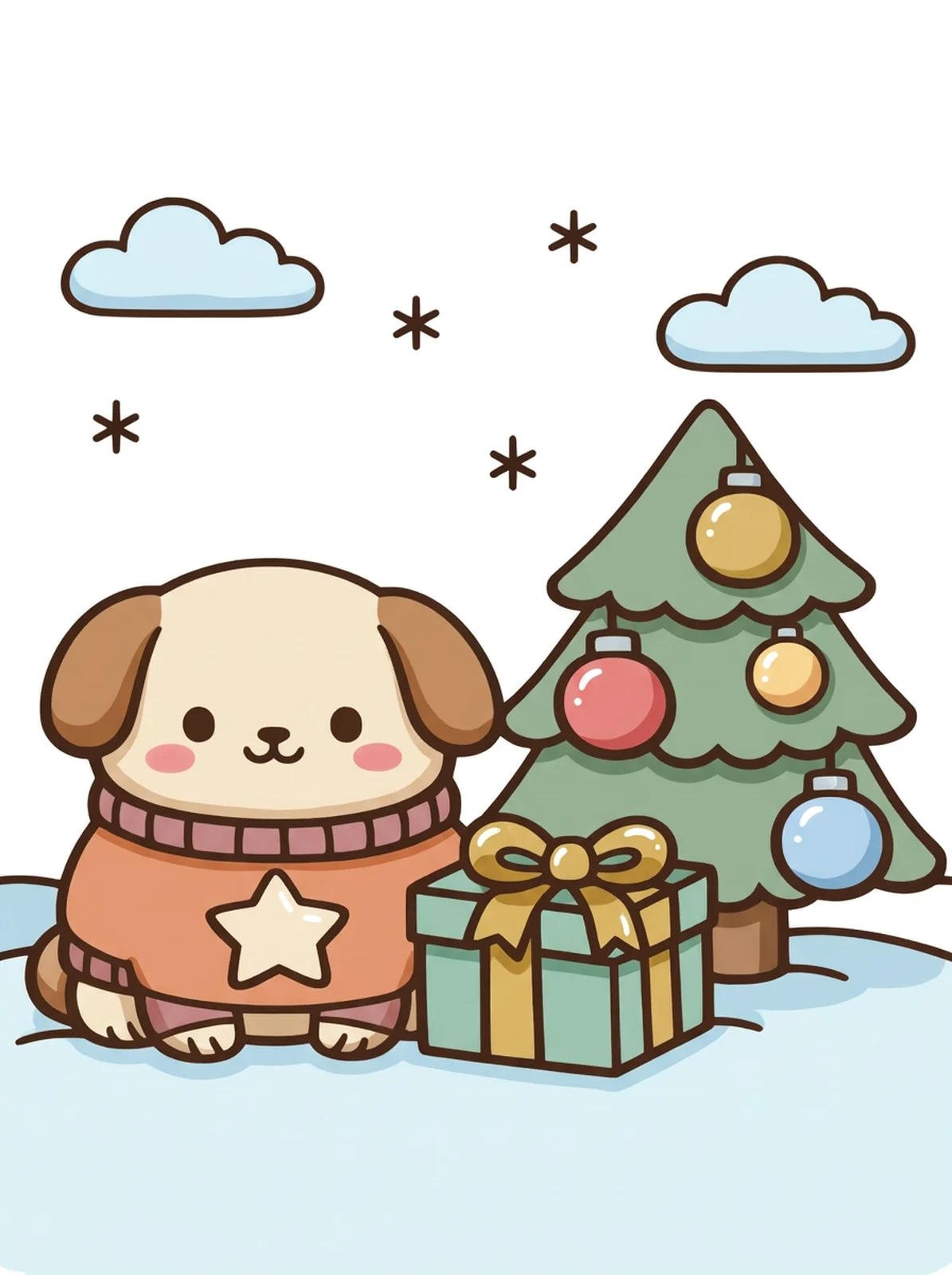 Puppy in a Christmas Sweater coloring page, colored in