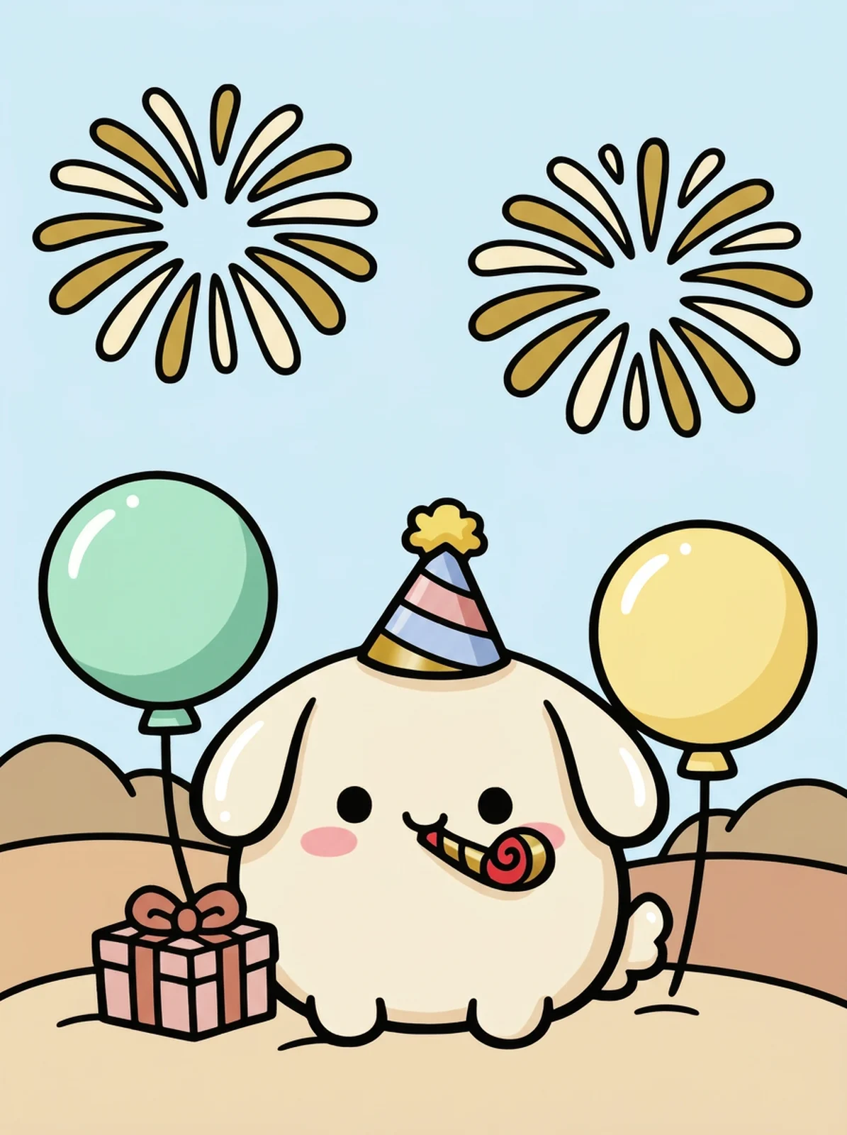 Puppy in a New Year Party Hat coloring page, colored in