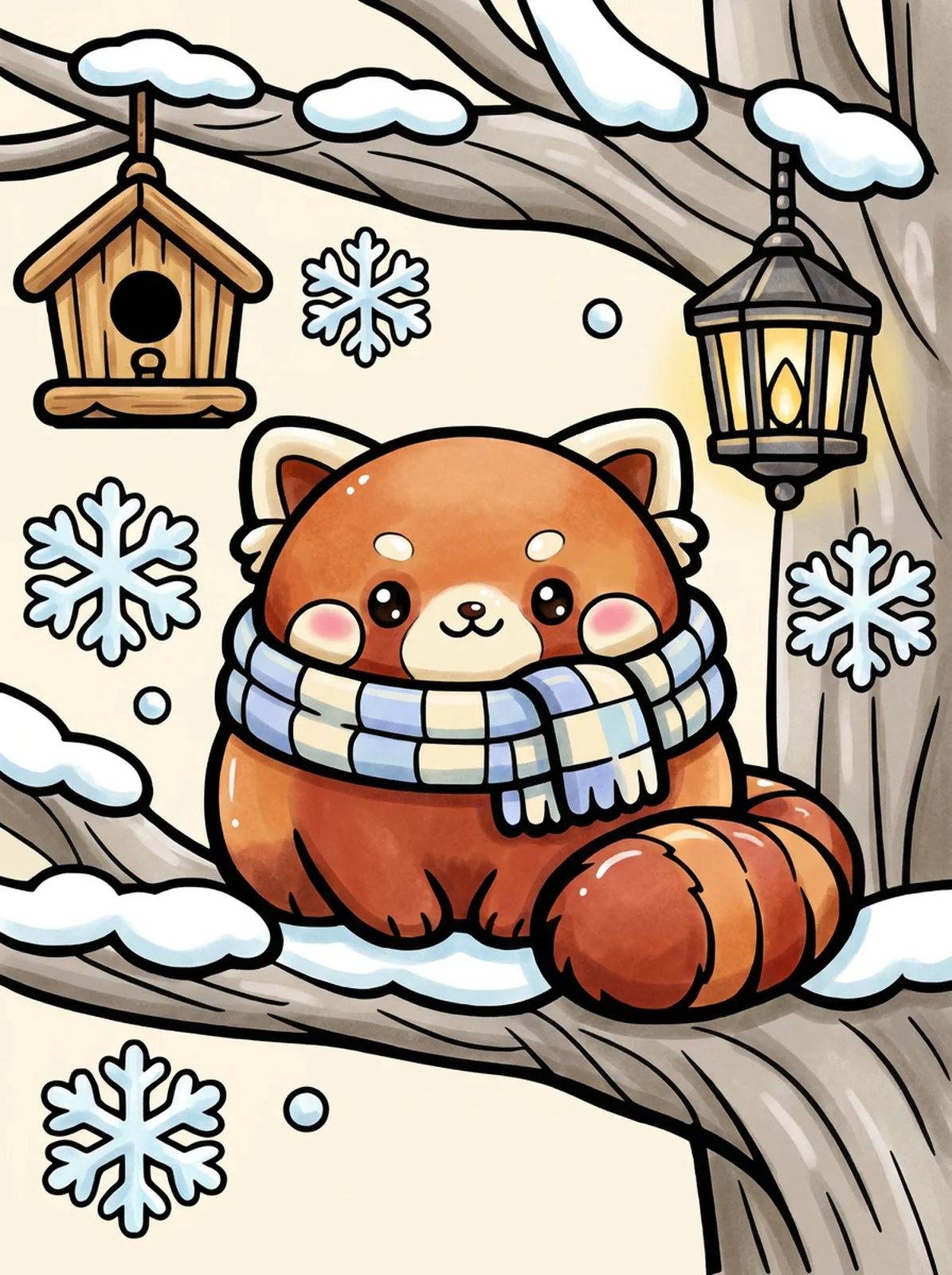 Red Panda in a Cozy Scarf coloring page, colored in