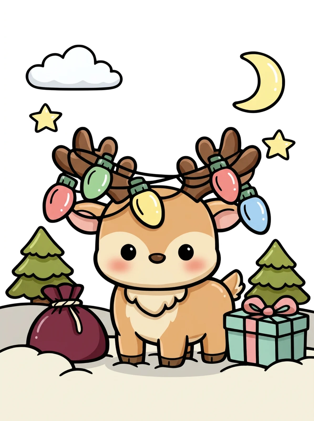 Reindeer Tangled in Christmas Lights coloring page, colored in