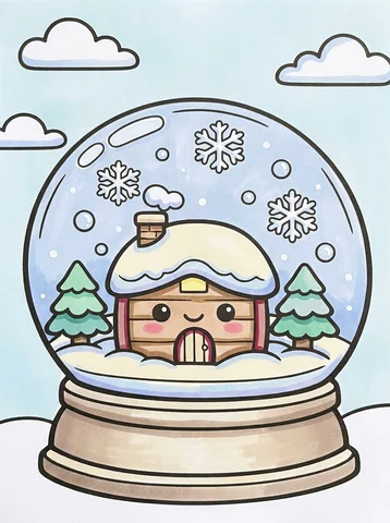 Snow Globe with a Tiny Cottage coloring page, colored in